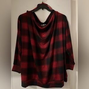 Maurice’s red/black Buffalo plaid drape neck sweatshirt